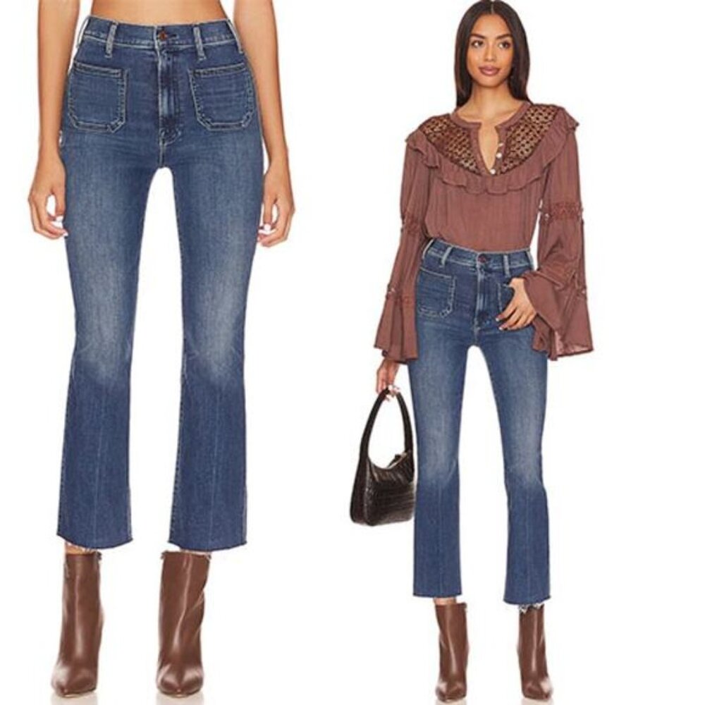 NEW Mother Hustler Patch Pocket Ankle Fray Out for the Evening Blue Jean Size:28